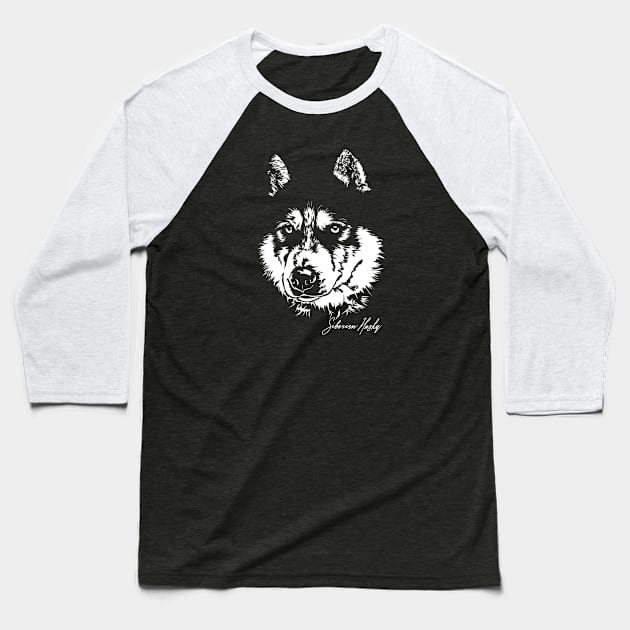 Siberian Husky sled dog portrait Baseball T-Shirt by wilsigns